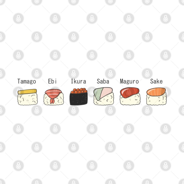 Different types of Sushi Illustration by MariOyama