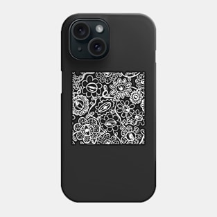 Graphic Eye Flower Pattern White Ink Linework Phone Case