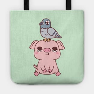 Cute Pigeon On Pig Doodle Tote