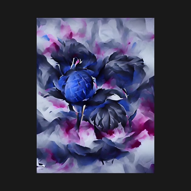 Indigo Abstract Floral Watercolour Art by Sr-Javier