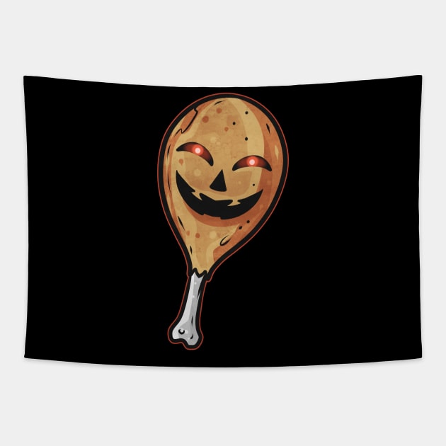 Chicken Thigh With Jack O Lantern Face Costume Halloween Tapestry by SinBle