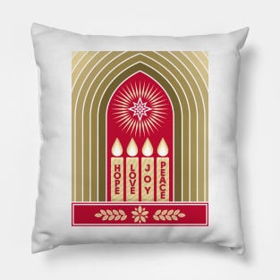 Four Advent candles lit in anticipation of the birth of Jesus Christ Pillow