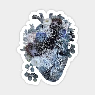 Human heart with blue and white roses, blue navy color Magnet