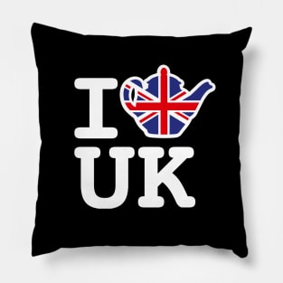 I love UK Union Jack Flag United Kingdom British teapot Pillow