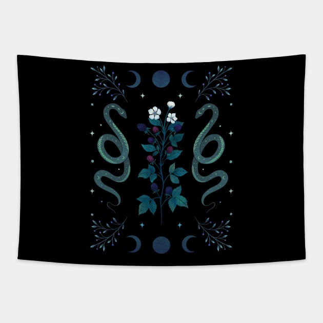 Serpent and Wild Berries Tapestry by Episodic Drawing