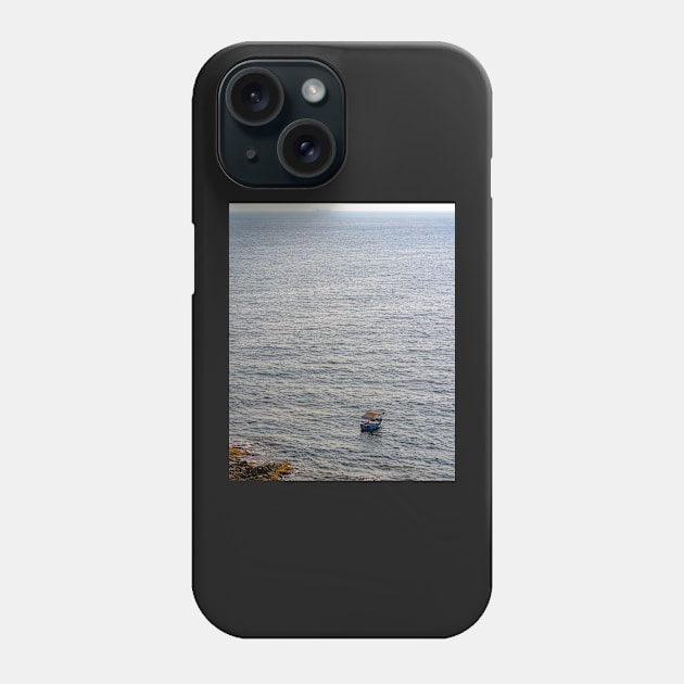 Lonely boat floating on the Mediterranean sea Phone Case by lena-maximova