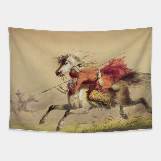 Blue Water Creek Battle by Alfred Jacob Miller Tapestry by MasterpieceCafe