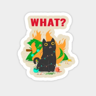 What? Cat with burning christmas tree Magnet