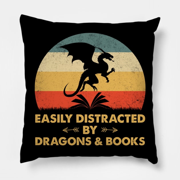Easily Distracted By Dragons And Books Pillow by FrancisDouglasOfficial