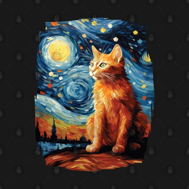 Starry Night Orange Cat - For Van Gogh Cat Moms & Cat Dads by Graphic Duster