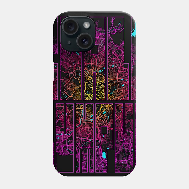 Kuala Lumpur, Malaysia City Map Typography - Neon Phone Case by deMAP Studio