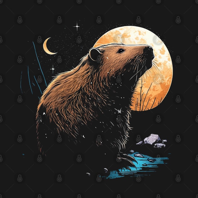 Cute Capybara In Moon Men Women Rodent Lovers by JB.Collection