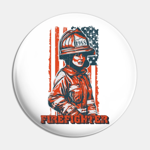 Firefighter woman US flag Pin by HomeCoquette