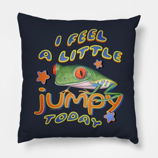 Funny Cute Jumpy Red Eyed Tree Frog Pillow by Danny Gordon Art
