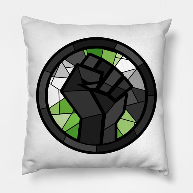 BLM Stained Glass Fist (Aro) Pillow by OctopodArts