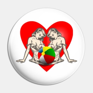 girl on the beach with colored ball Pin