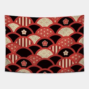 Red Kimono pattern textured waves style Tapestry