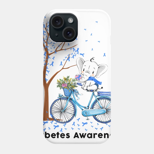 Diabetes awareness Elephant Riding Bicycle Blue Ribbon Diabetes Gifts Phone Case by thuylinh8