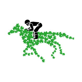 Race horse made of Four leaf Clovers with Jockey Horse T-Shirt