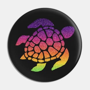 Bright Rainbow Ombre Faux Glitter Turtle Pin