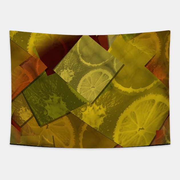 Retro pattern composed of many appliques with stylized lemon fruit Tapestry by Hujer