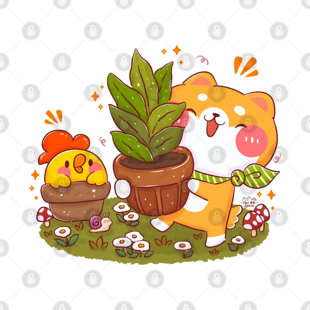 Gardening Shiba by Nas.ArtSpace