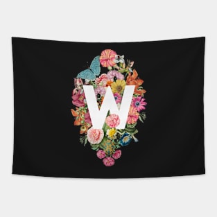 Letter W with Vintage Flowers, Frog, and Butterfly Tapestry