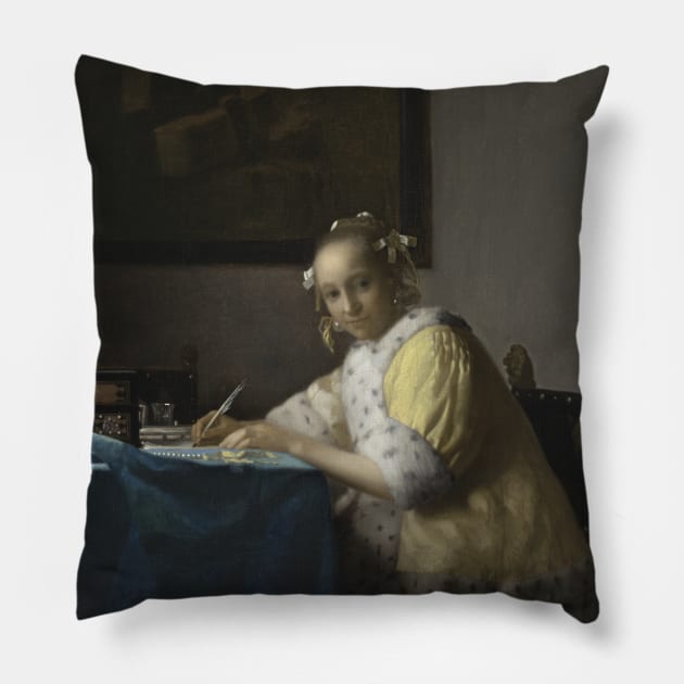 A Lady Writing by Jan Vermeer Pillow by Classic Art Stall