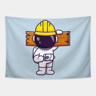 Cute Astronaut Handyman Holding Wood Cartoon Tapestry