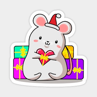 mouse with gifts, Christmas, new year, kawaii style. Magnet