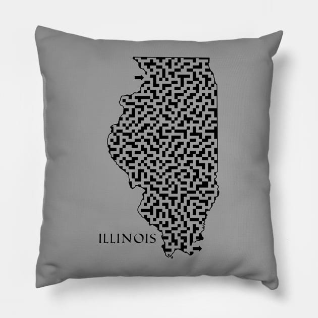 Illinois State Outline Maze & Labyrinth T-Shirt Pillow by gorff