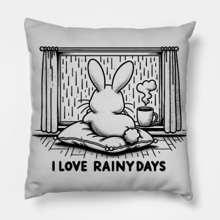 I Love Rainy Days. Cozy Coffee Bunny. Pillow