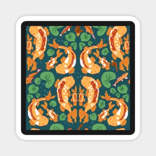 Complex swimming koi fish - yellow, orange, blue and green Magnet