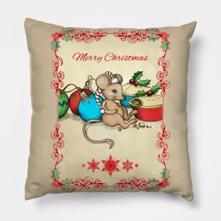 Love, Joy, PIE! Merry Christmas! Cute mouse illustration Pillow