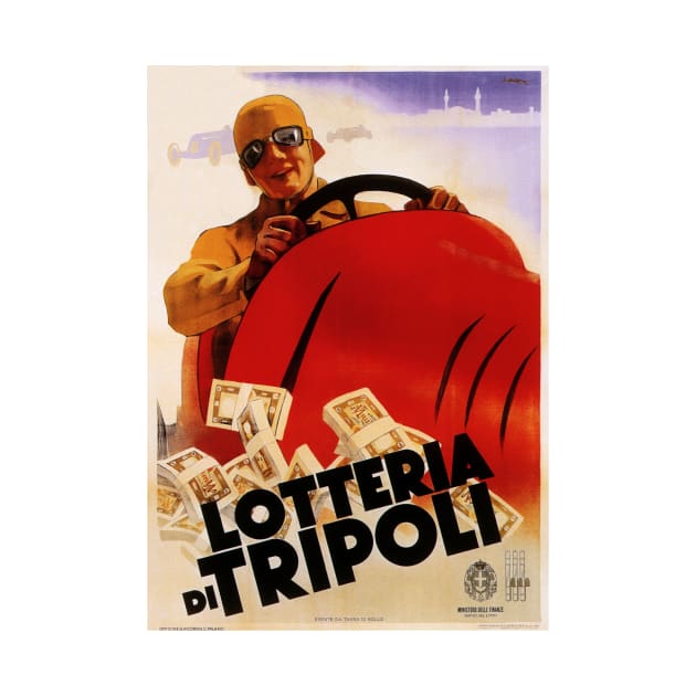 LOTTERIA DI TRIPOLI Auto Racing Retro Italian Lottery Sweepstake Gaming Promotion by vintageposters