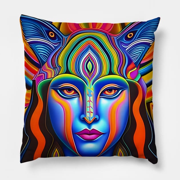 Catgirl DMTfied (12) - Trippy Psychedelic Art Pillow by TheThirdEye