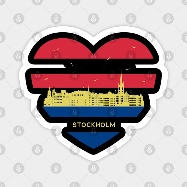 Sweden Skyline cityscape Heart Shape Birds Flying Stockholm Magnet by Msafi