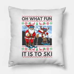 Skiing Ugly Christmas Sweater. Oh What Fun It Is To Ski. Pillow