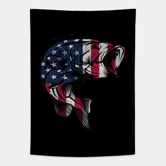 Fishing - Fishing USA Flag Tapestry by Kudostees