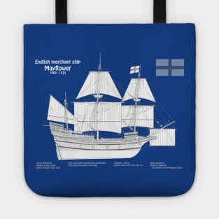 Mayflower plans. America 17th century Pilgrims ship - ABDpng Tote