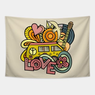 Peace and love van hippie doodle Tapestry