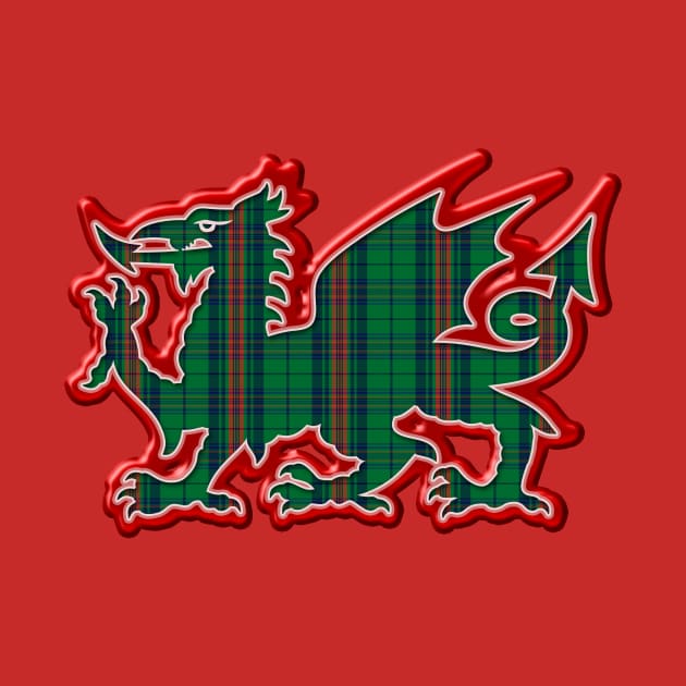 The Owens / Bowen Family Name Tartan Cymru Welsh Dragon symbol design by Plaidify