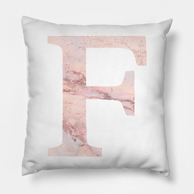 The Letter F Pink Marble Pillow by Claireandrewss