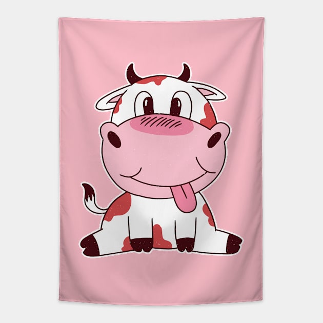 Cute Happy Sitting Baby Cow Tapestry by MadMando Marketplace