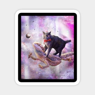 Space Cat Riding Bearded Dragon Lizard Magnet