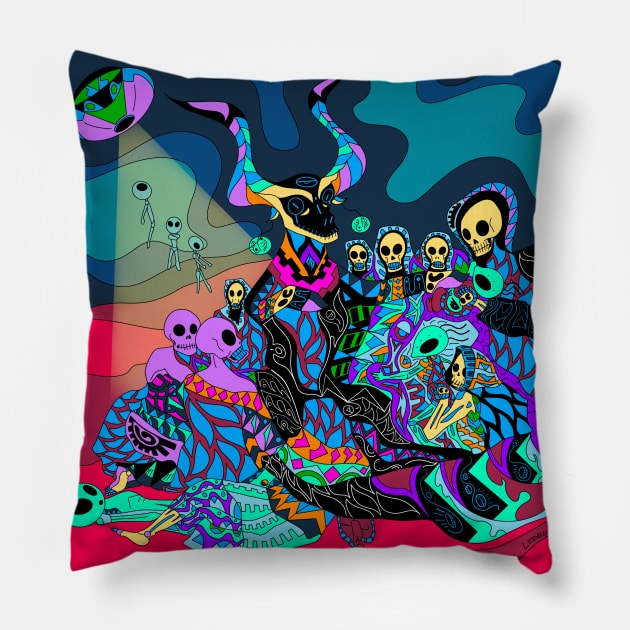 goya's dream with witches the mexican remix in floral pattern Pillow by jorge_lebeau