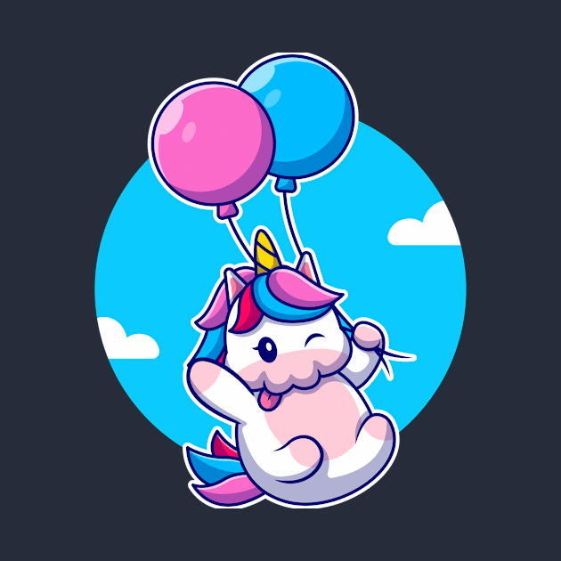 Cute Unicorn Floating With Balloon by Catalyst Labs