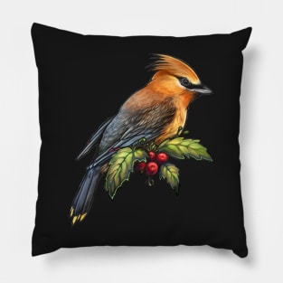 Holiday Bird Cedar Waxwing Pillow