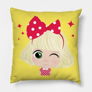 Cute Little Girl With Red Bow Pillow