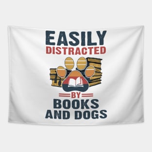 Vintage Easily Distracted By Books And Dogs Tapestry